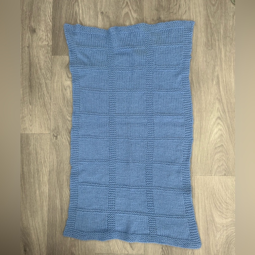 Hand-Knit Blue Baby Blanket